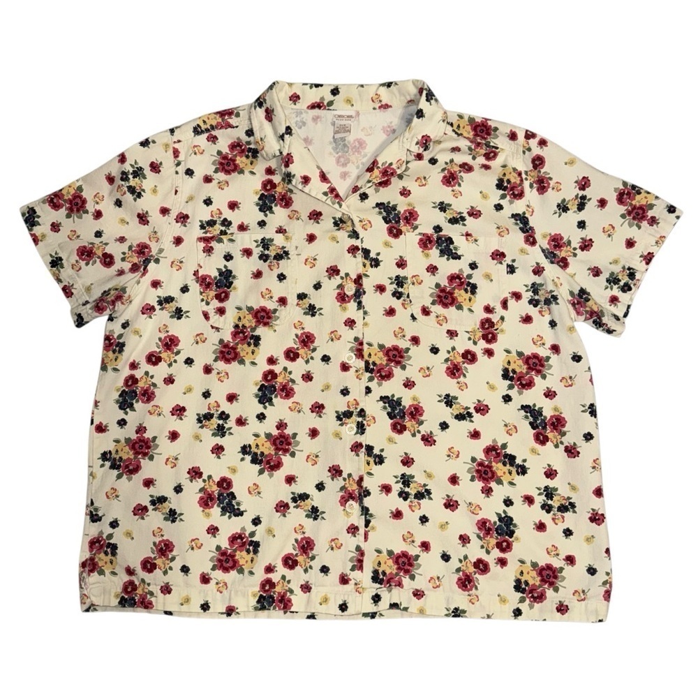 CHEROKEE Women’s Plus Size 24W Multi Color Floral Print Button Down SS Blouse